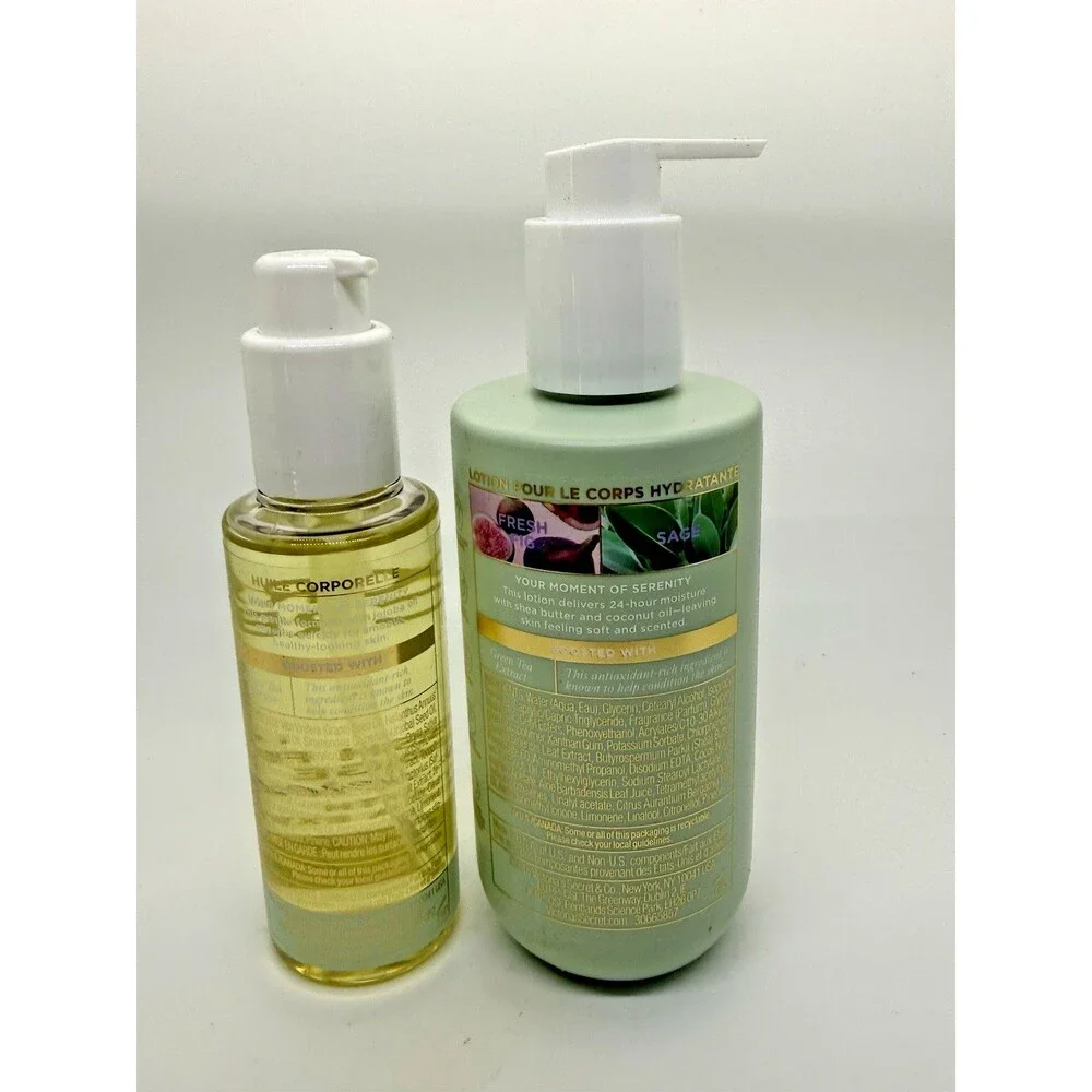 Victoria’s Secret Fresh Fig Sage Green Tea Body Oil 4.3 oz & Lotion 10oz Set New